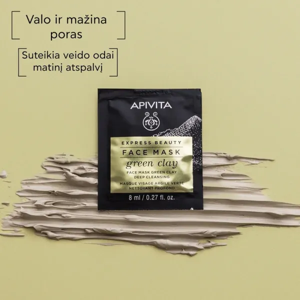 APIVITA EXPRESS BEAUTY veido kaukė su žaliuoju moliu, valomoji 8ml N2